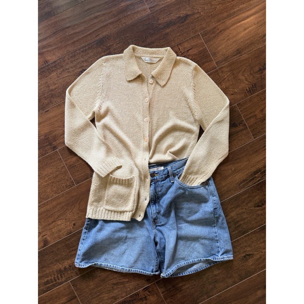 Vintage St Michael M&S Cardigan Sweater Women's S UK 10 Gold Collared Buttoned